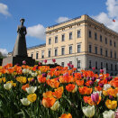 The flowers surrounding the statue of Queen Maud change every spring and summer. Photo: Liv Osmundsen, the Royal Court